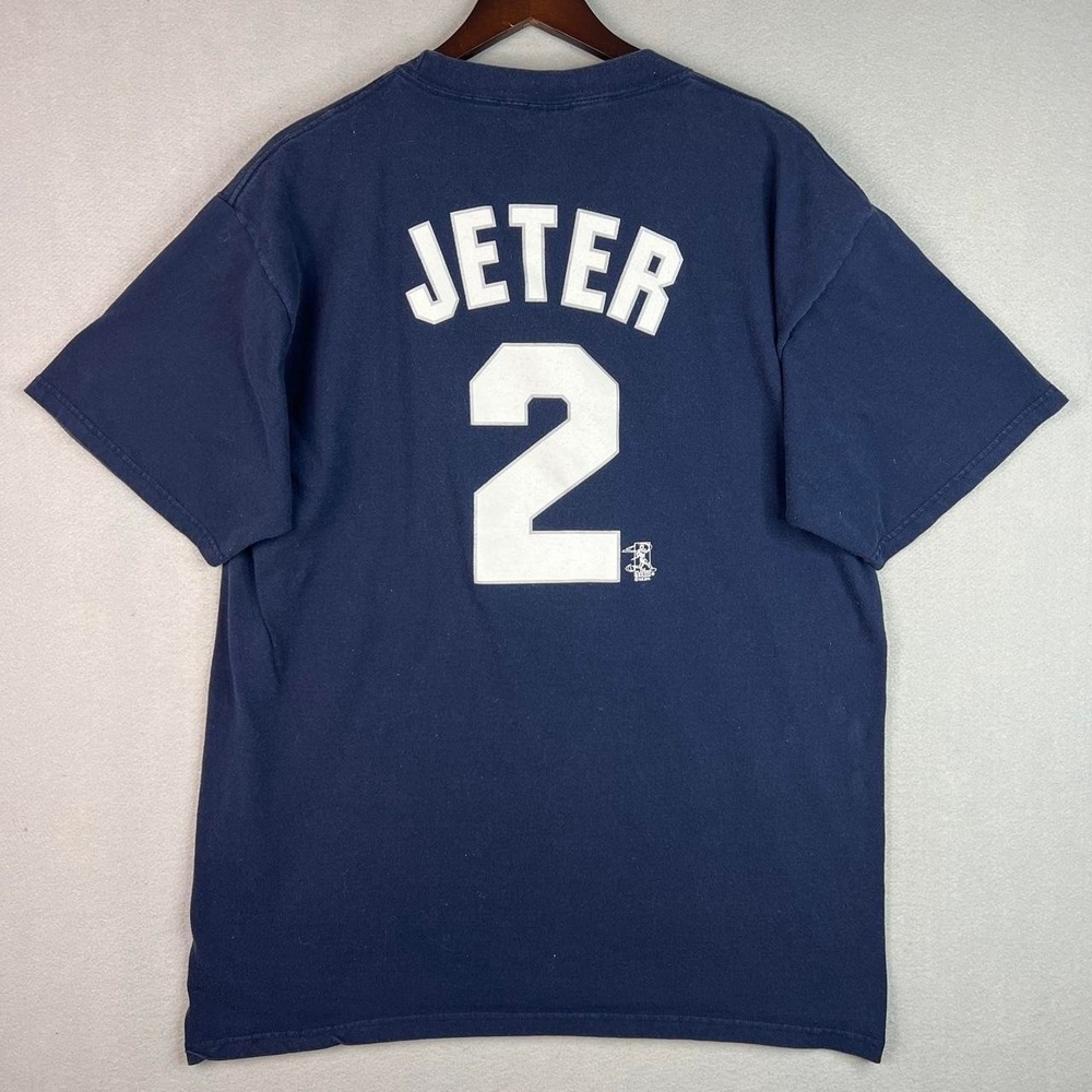 New York Yankees Derek Jeter 2 MLB Baseball Jersey Style Blue Tee Shirt XL